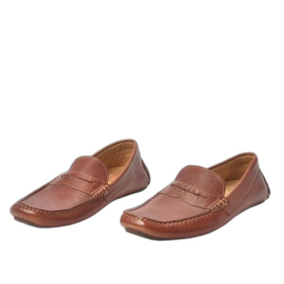 1901 Mens Brown Pebbled Leather Driving Loafer Size 10.5